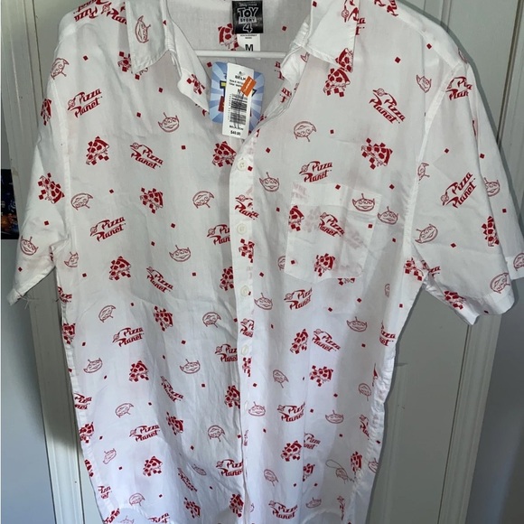 Disney Other - Disney Pizza Planet White and Red Men's Casual Shirt
